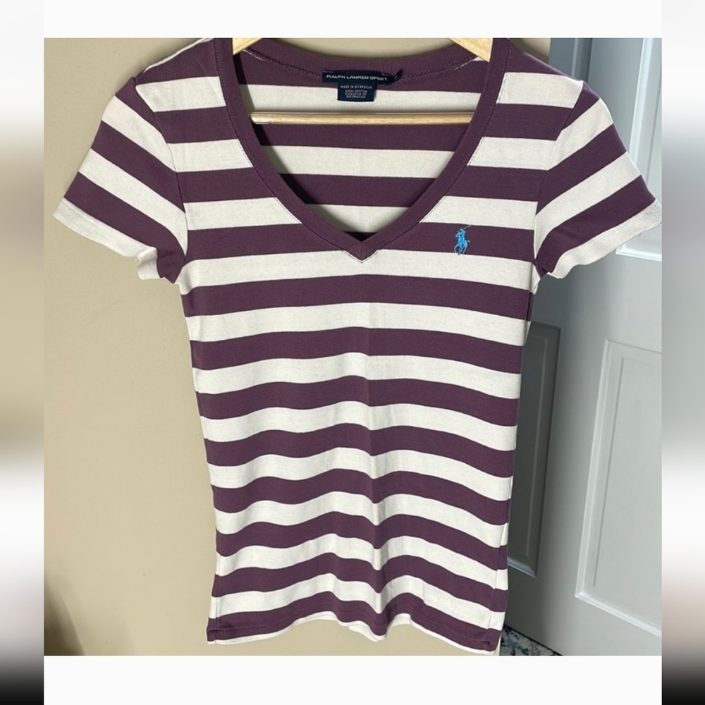 Ralph Lauren Striped V-Neck T-Shirt with Logo